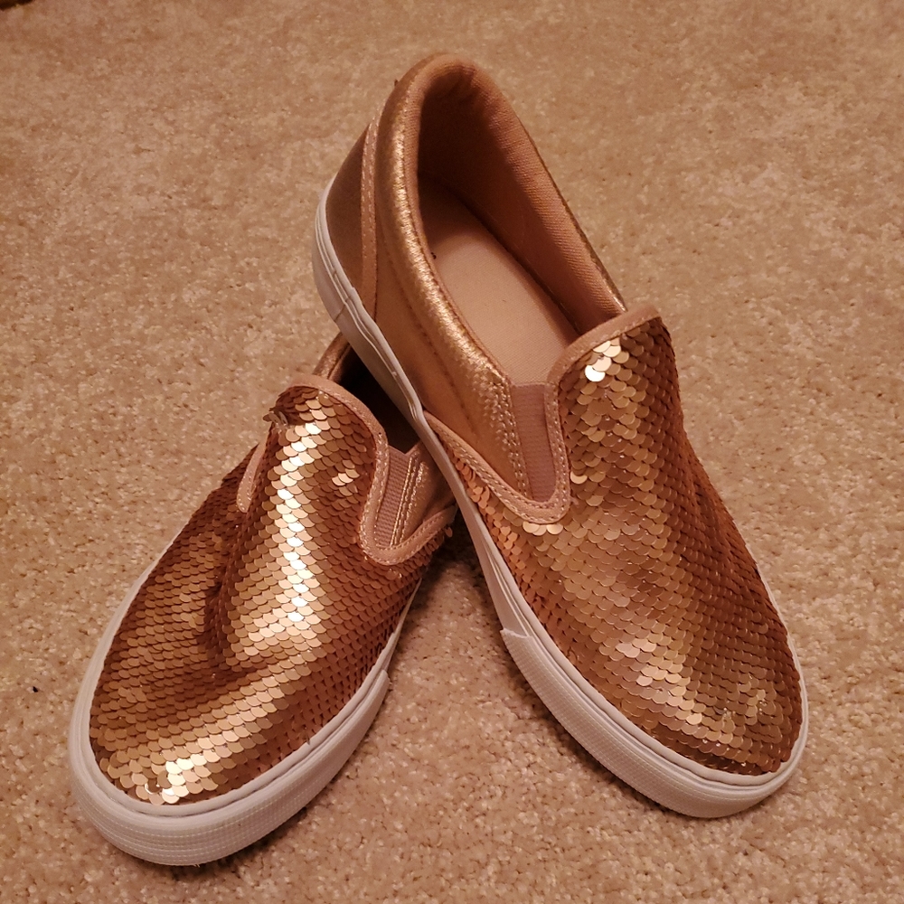 Rose Gold Sequined Gap Kids Slip On Sneakers, NWT,